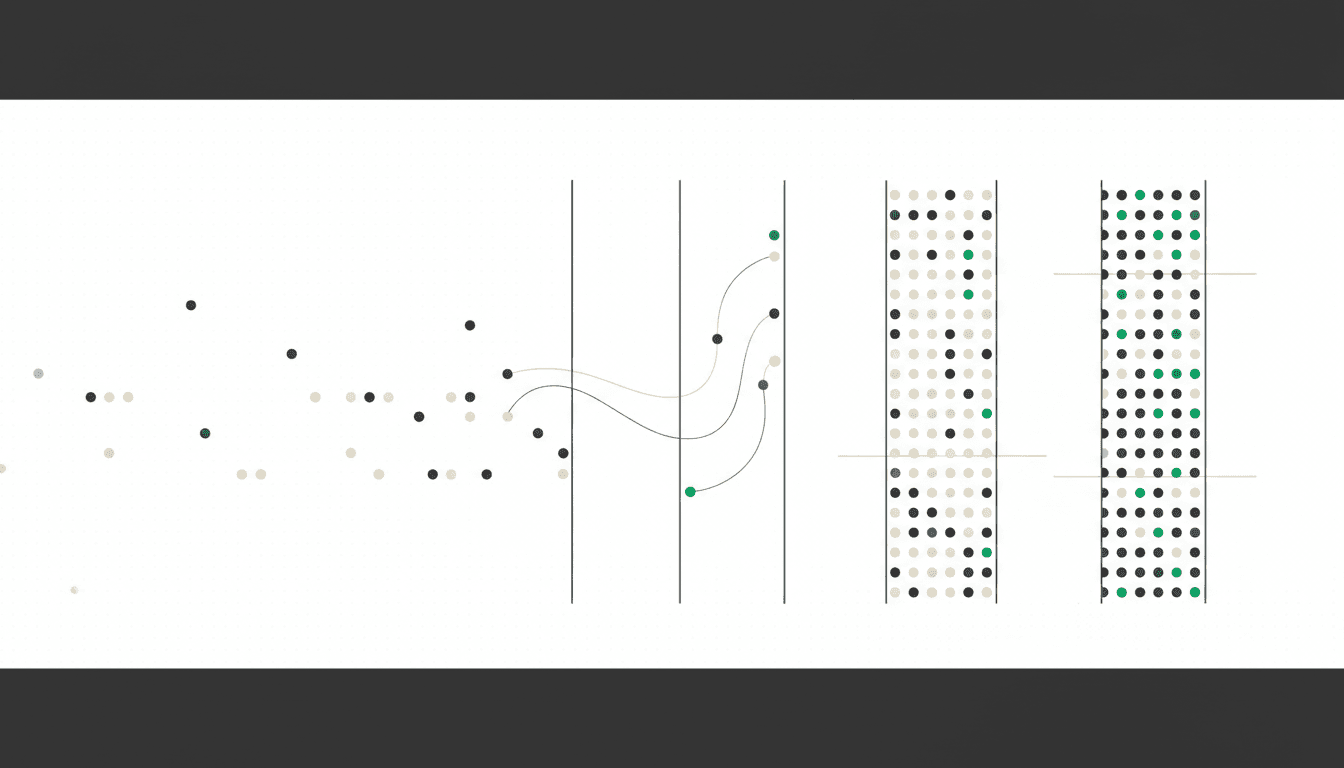Abstract illustration of scattered dots sorting themselves into three distinct vertical clusters