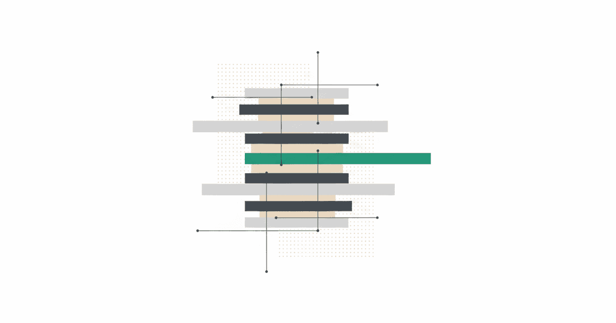 Abstract illustration of stacked horizontal layers with one emerald layer sliding out of alignment