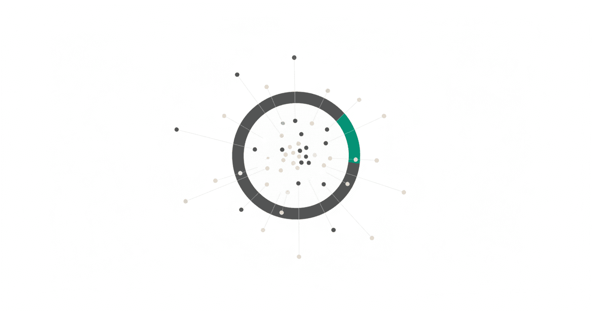 Abstract illustration of scattered dots converging toward one highlighted ring, representing accounts narrowing to in-market targets